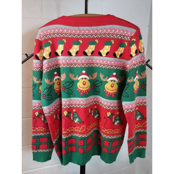 Ladies Ugly Christmas Sweater Reindeer Stockings Gift Sleigh Holiday Party XL - Picture 2 of 7